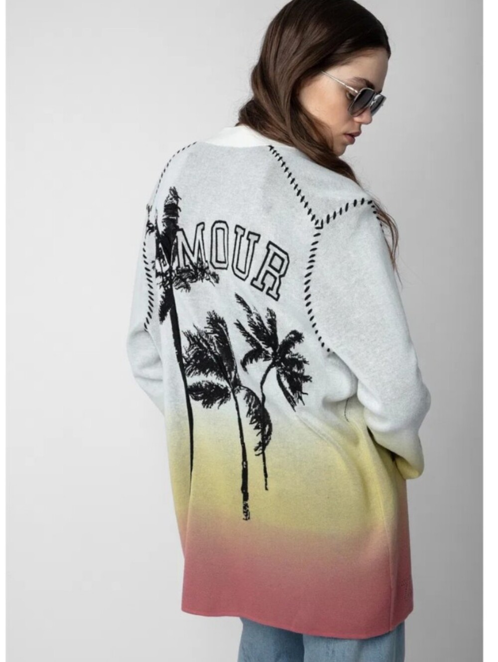 Zadig & Voltaire Austin Ombre Open-Front Cardigan in Gray, Yellow & Pink Size L